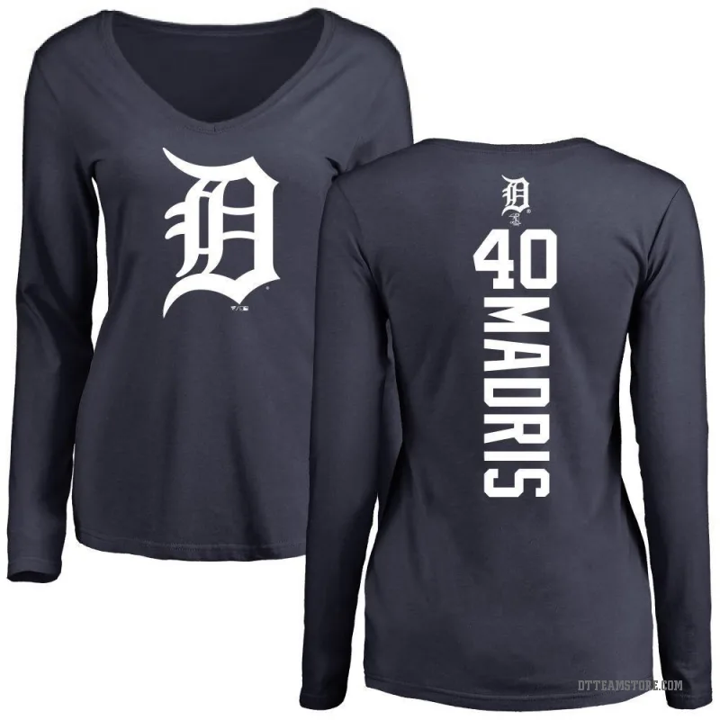 Bligh Madris Women's Navy Detroit Tigers Backer Slim Fit Long Sleeve T-Shirt -