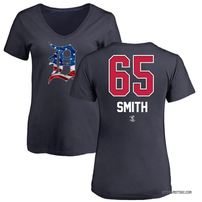 Burch Smith Women's Navy Detroit Tigers Name and Number Banner Wave V-Neck T-Shirt -