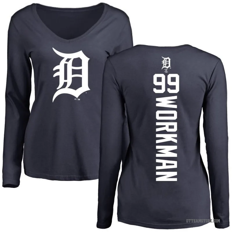 Gage Workman Women's Navy Detroit Tigers Backer Slim Fit Long Sleeve T-Shirt -