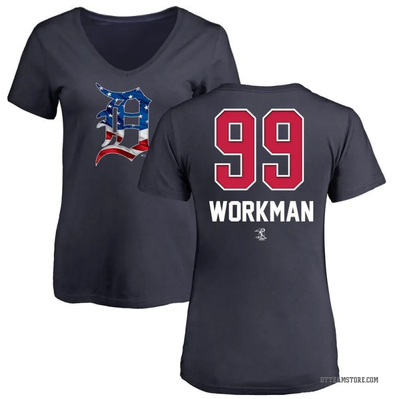Gage Workman Women's Navy Detroit Tigers Name and Number Banner Wave V-Neck T-Shirt -
