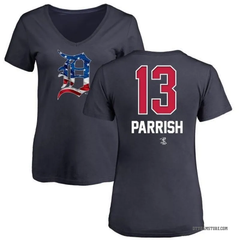 Lance Parrish Women's Navy Detroit Tigers Name and Number Banner Wave V-Neck T-Shirt -