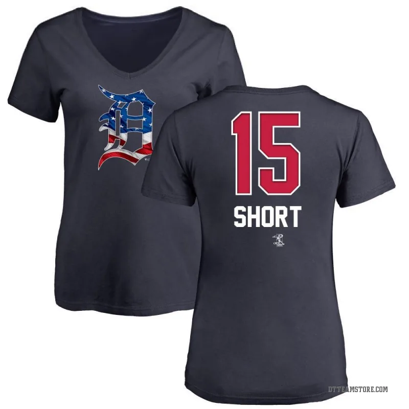 Zack Short Women's Navy Detroit Tigers Name and Number Banner Wave V-Neck T-Shirt -